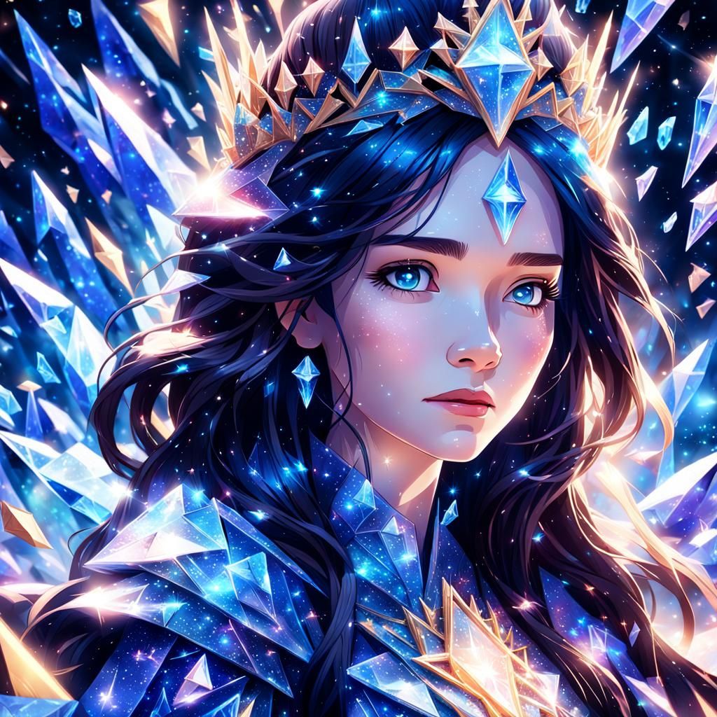 Celestial Princess Portrait with Blue Crystal Shards