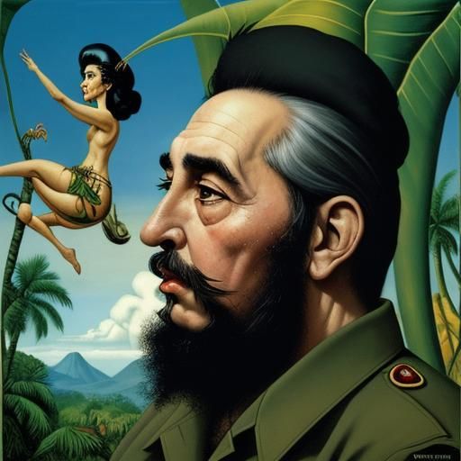 Fidel Castro Portrait in Surreal Dali Jungle