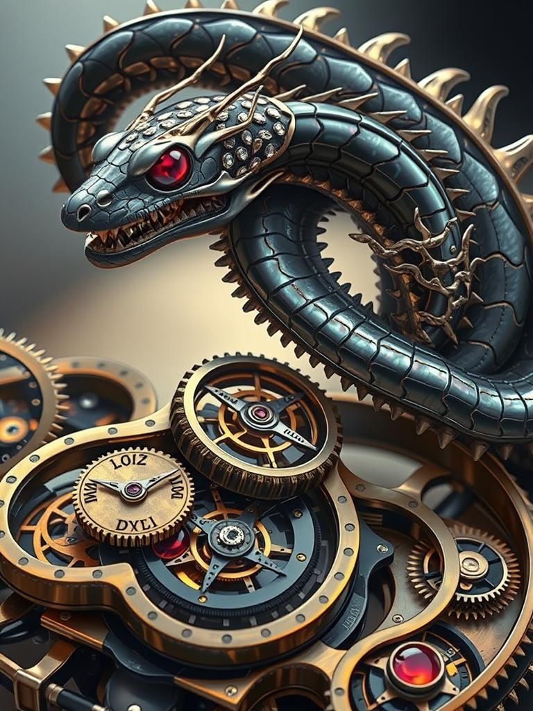 Opalescent Ammonite Serpent with Watch Movement Core