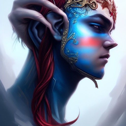 Elegant Elf Face with Rainbow Roses, Digital Art
