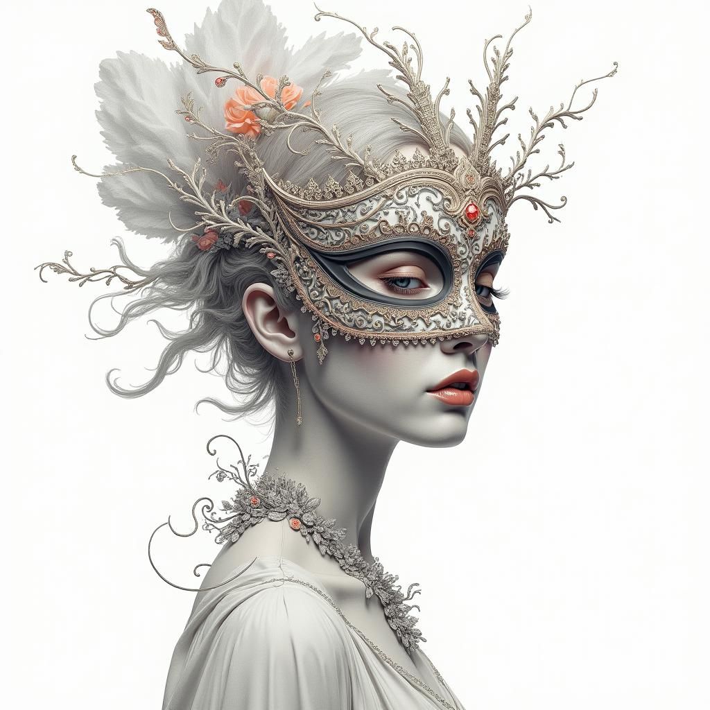 Woman Emerging from Baroque Mask in Fantasy Art Style
