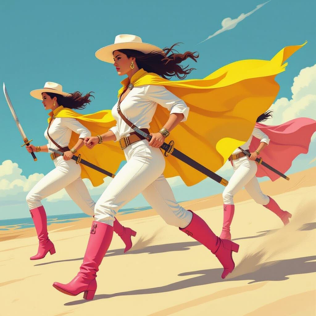 Dynamic Women Warriors in Action, Digital Art Style