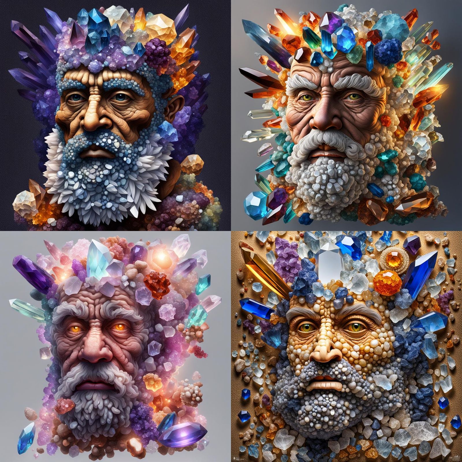 Arcimboldo-Style Portrait: Man Made of Crystals and Stones