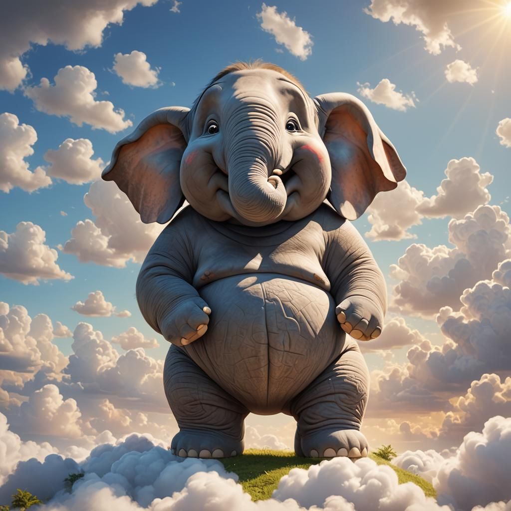 Chubby Elephant in Yoga Pose, Pixar Style