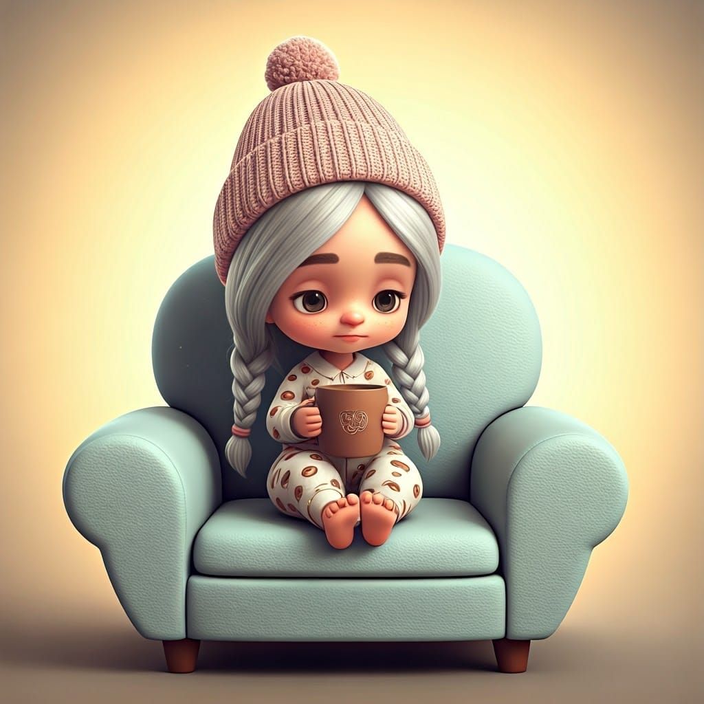 Tiny Character in Armchair: 3D Digital Art