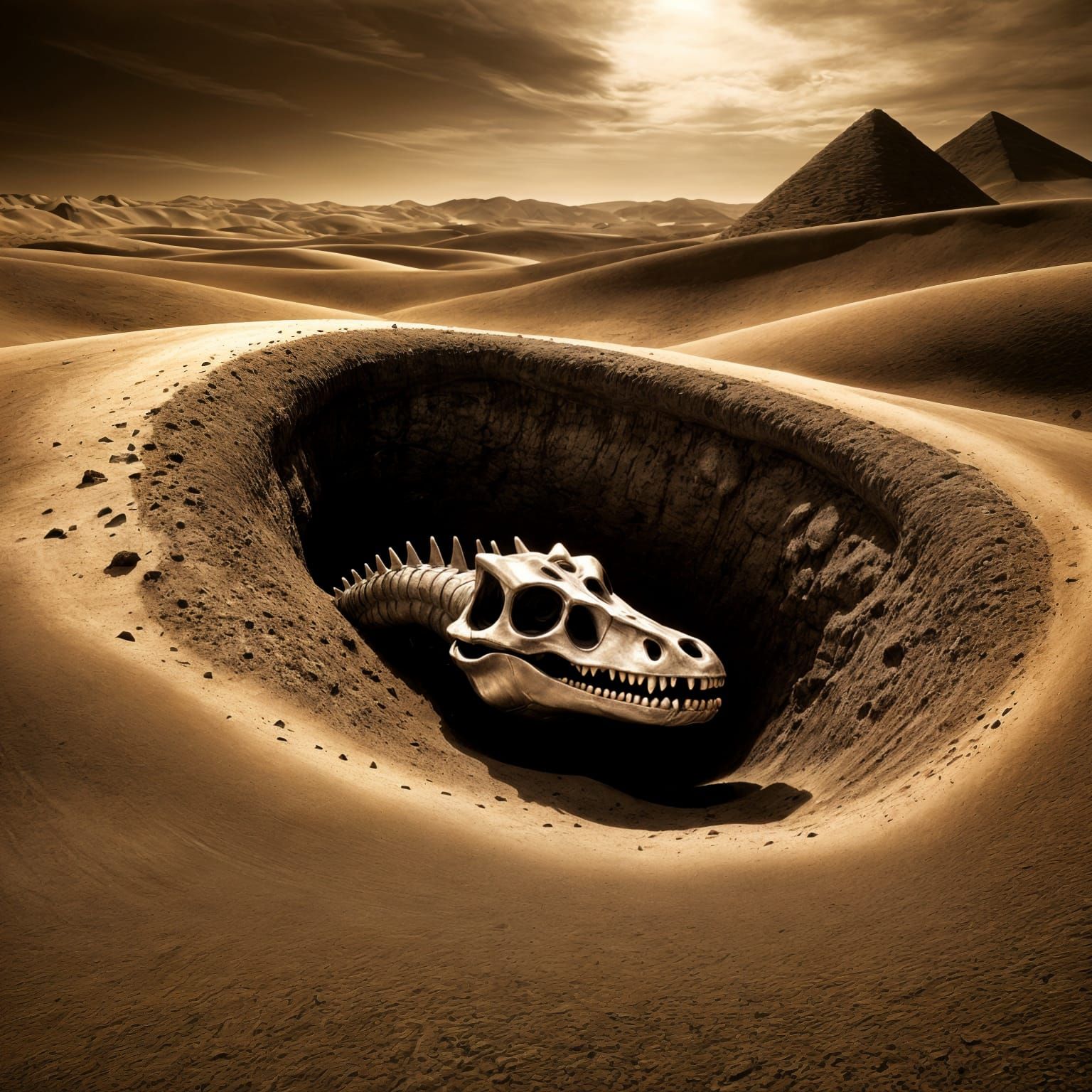 Dinosaur Fossil in Sepia Tone Photography