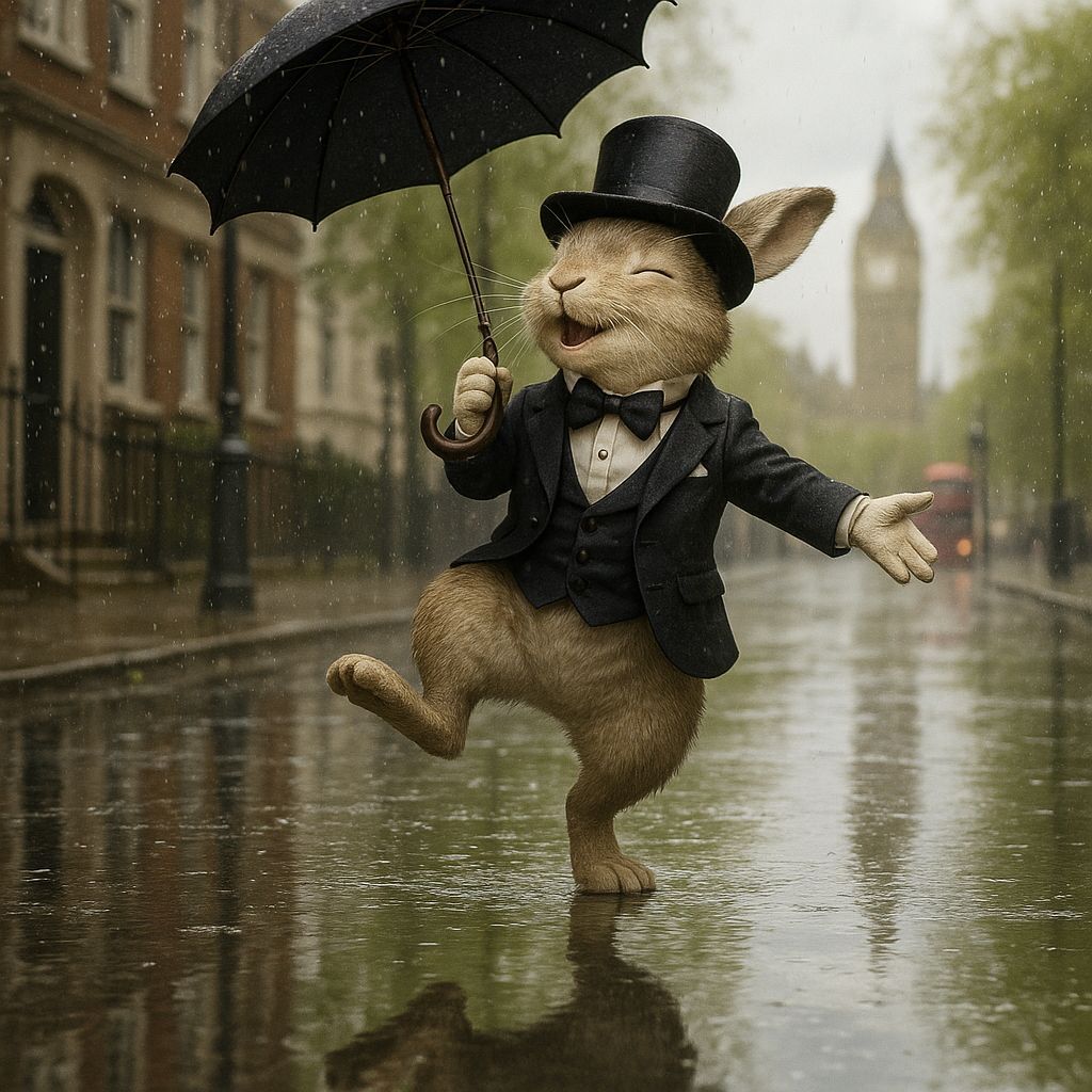 Debonair Bunny Dances in London Rain
