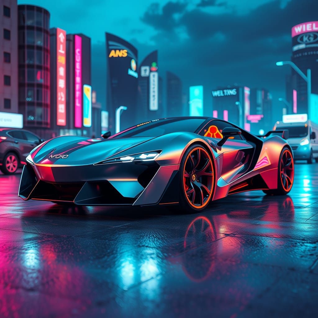 Retro-Futuristic Sports Car in Synthwave Style