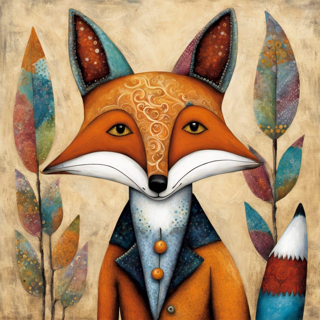 Relaxed Fox in Whimsical Alebrije Style