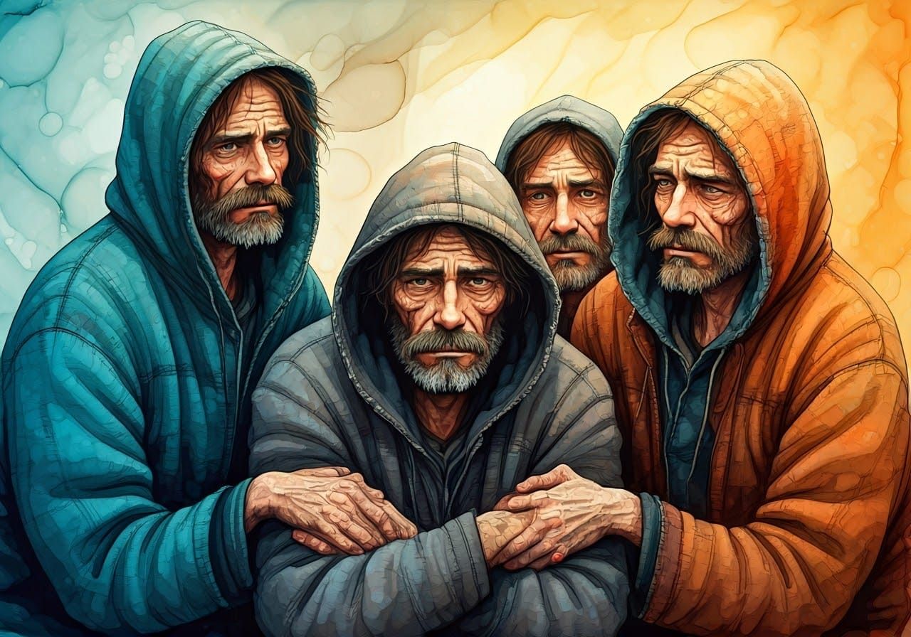 Homeless Community Support Group in Watercolor