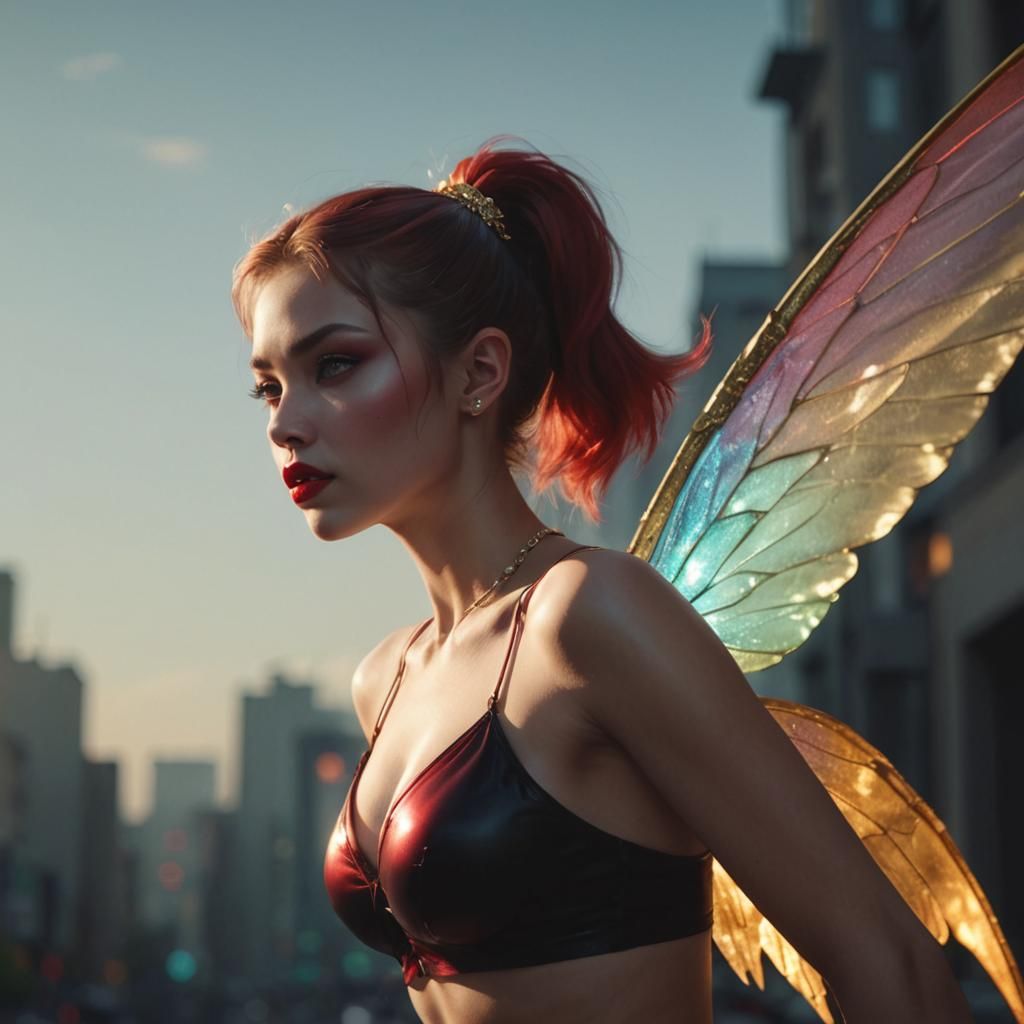 Winged Fairy in Action: Hyper-Realistic Digital Art