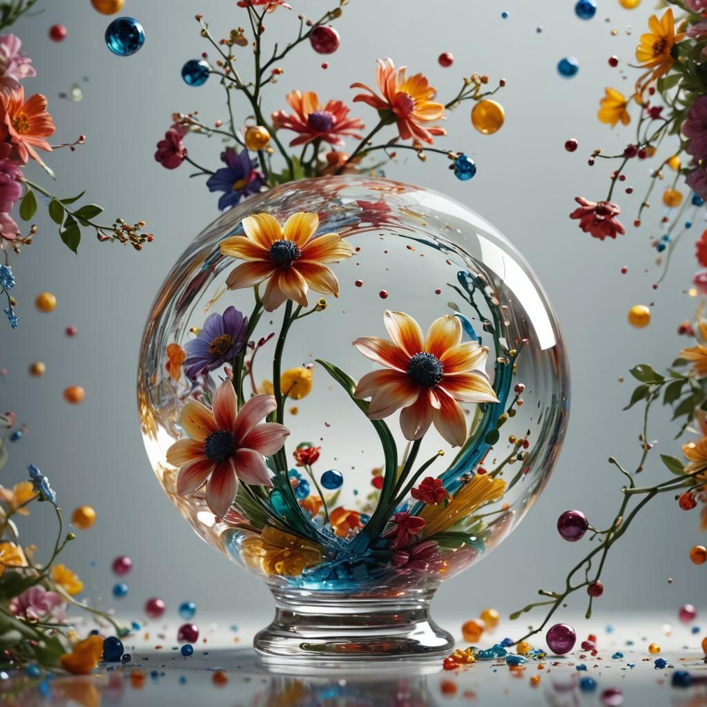 Glass Globe Flower in Hyperrealistic Splash Art