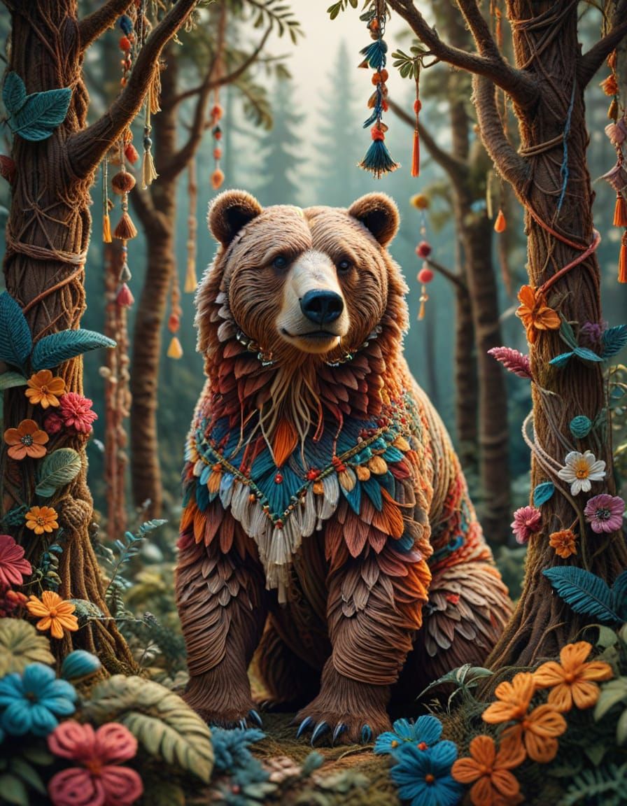 macrame grizzly bear