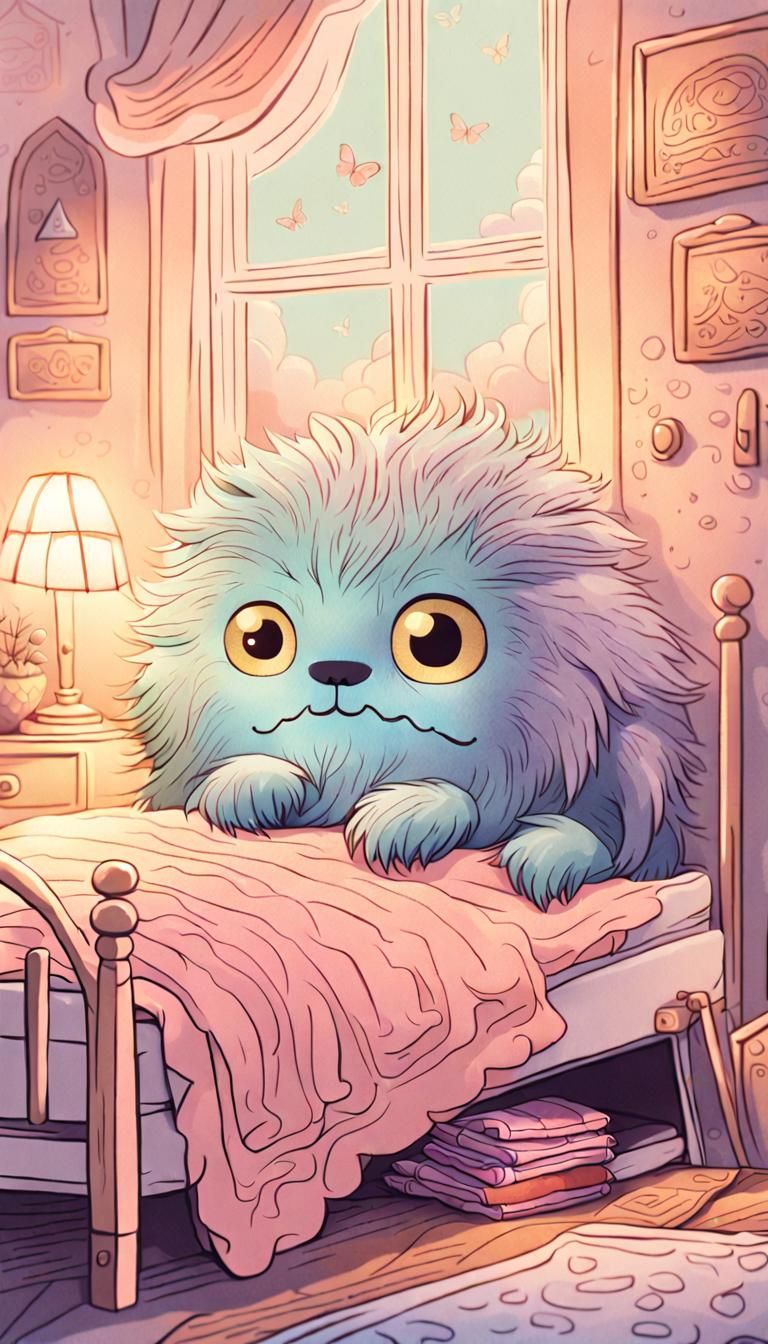 Adorable Monster Peeking Out From Under Bed