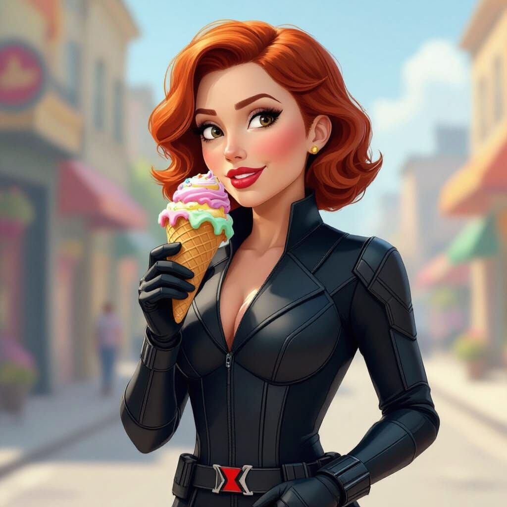 Black Widow in Pixar-Style Digital Art