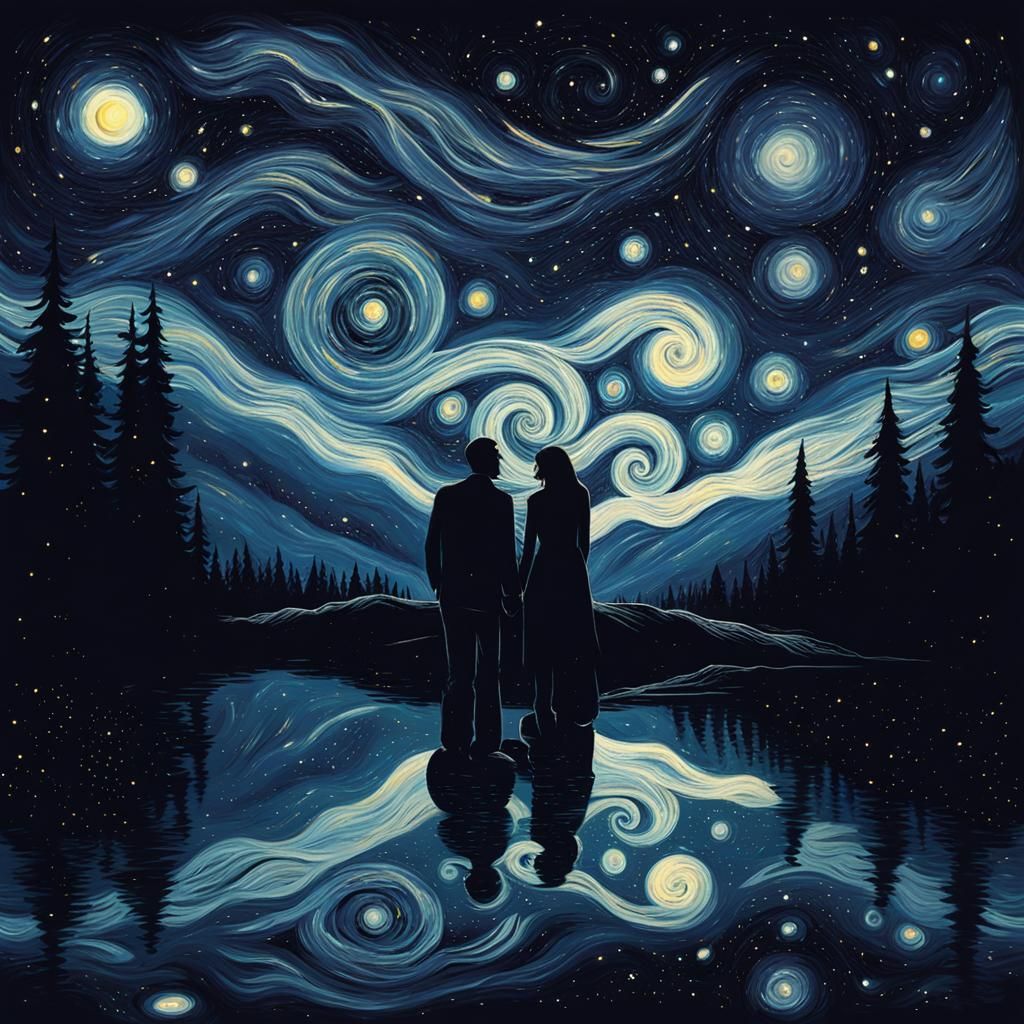 Starry Night Scene with Two Figures