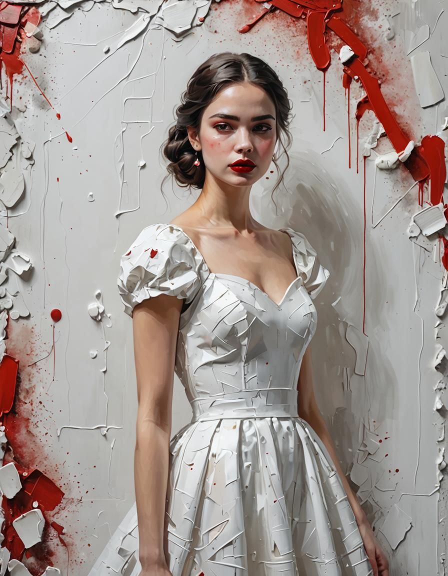 Girl in White Dress: Impasto Paint Style