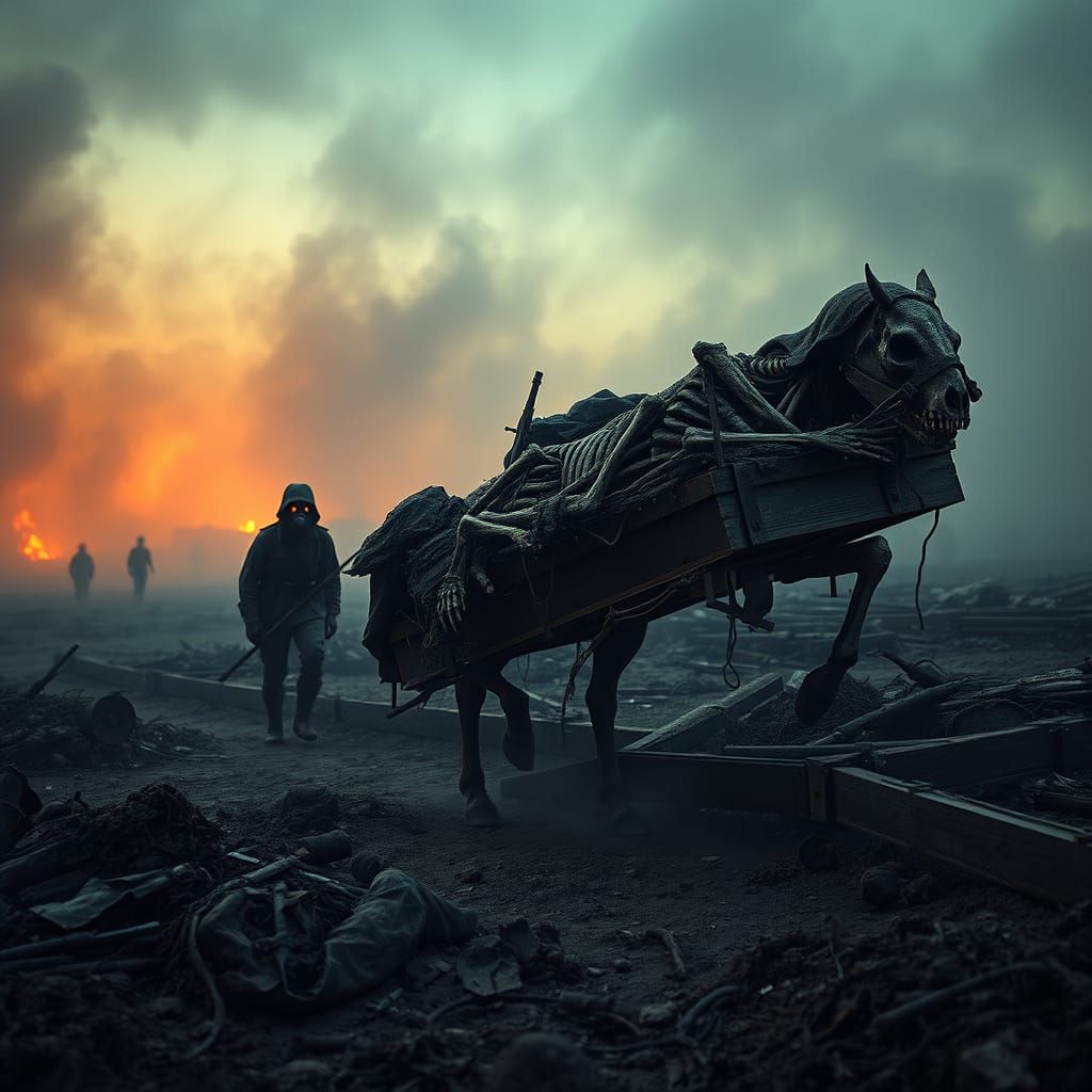 Eerie, Post-Apocalyptic Battlefield at Dusk