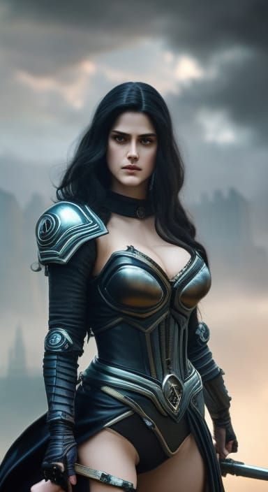 Yennefer Portrait in Iron Armor, Hyperrealistic Digital Art
