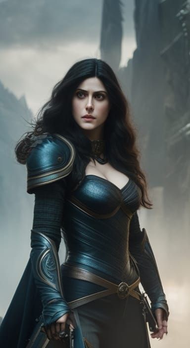 Yennefer in Iron Armor: Hyperrealistic Digital Illustration