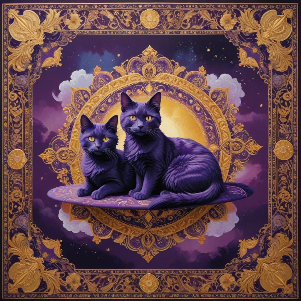 Surreal Magic Carpet Scene with Whimsical Kittens