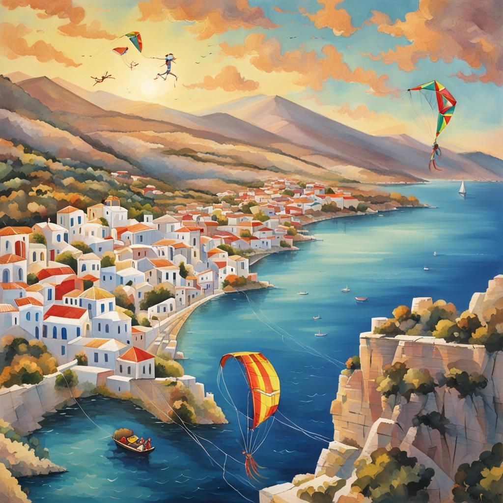 Kite Flying Over the Greek Coastline