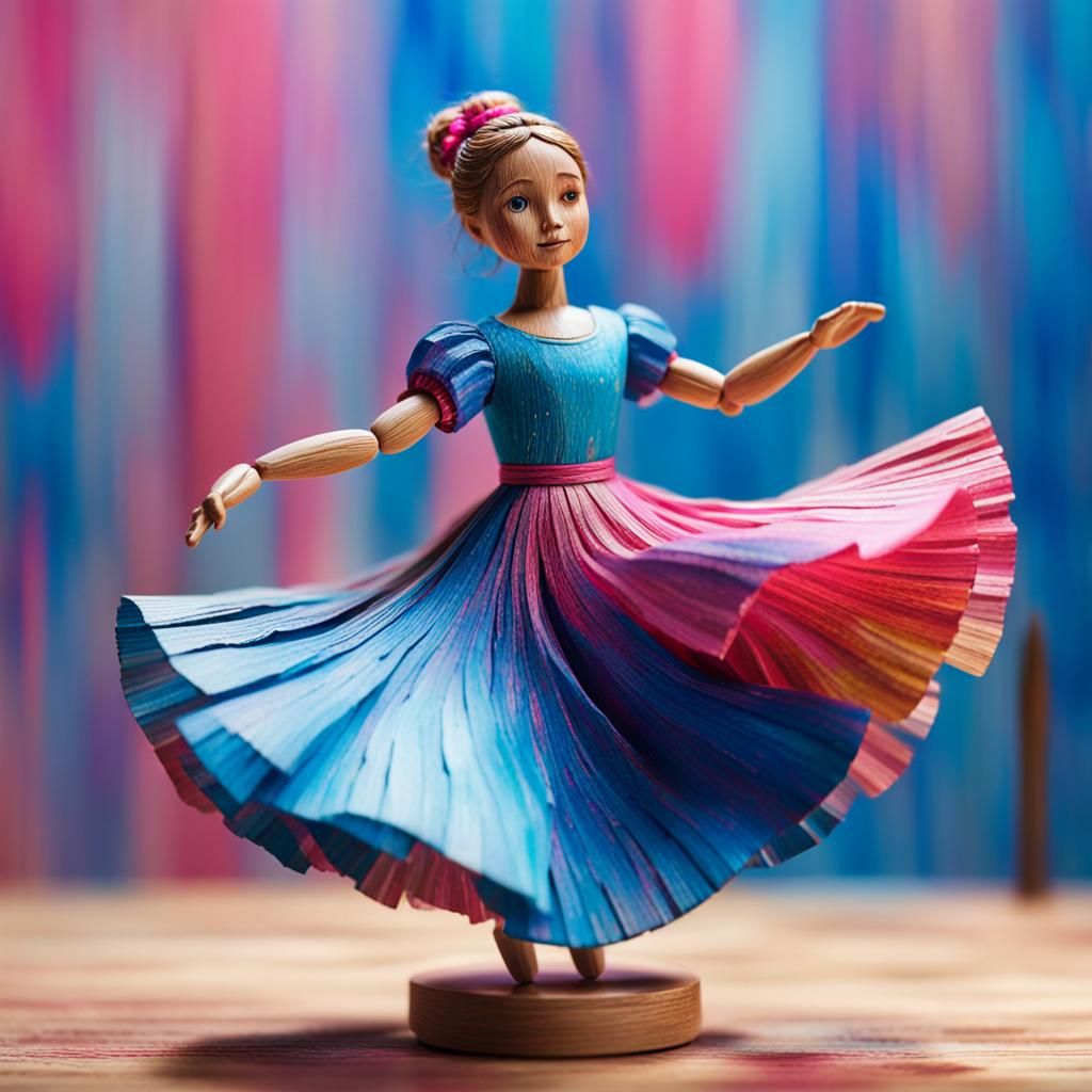 Hyperrealistic Miniature Wooden Doll Dancing in Studio