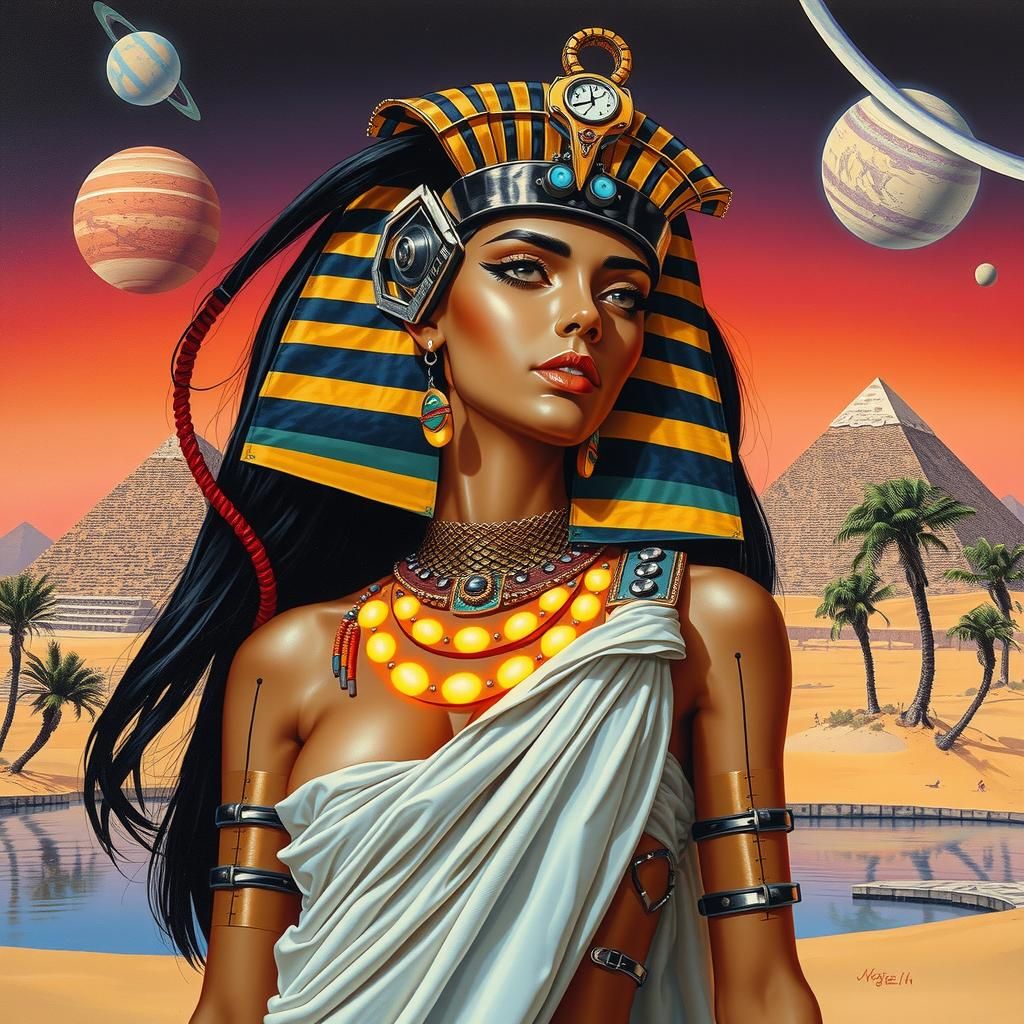 Cyborg Sphinx in Retro 80s Cyberpunk Style