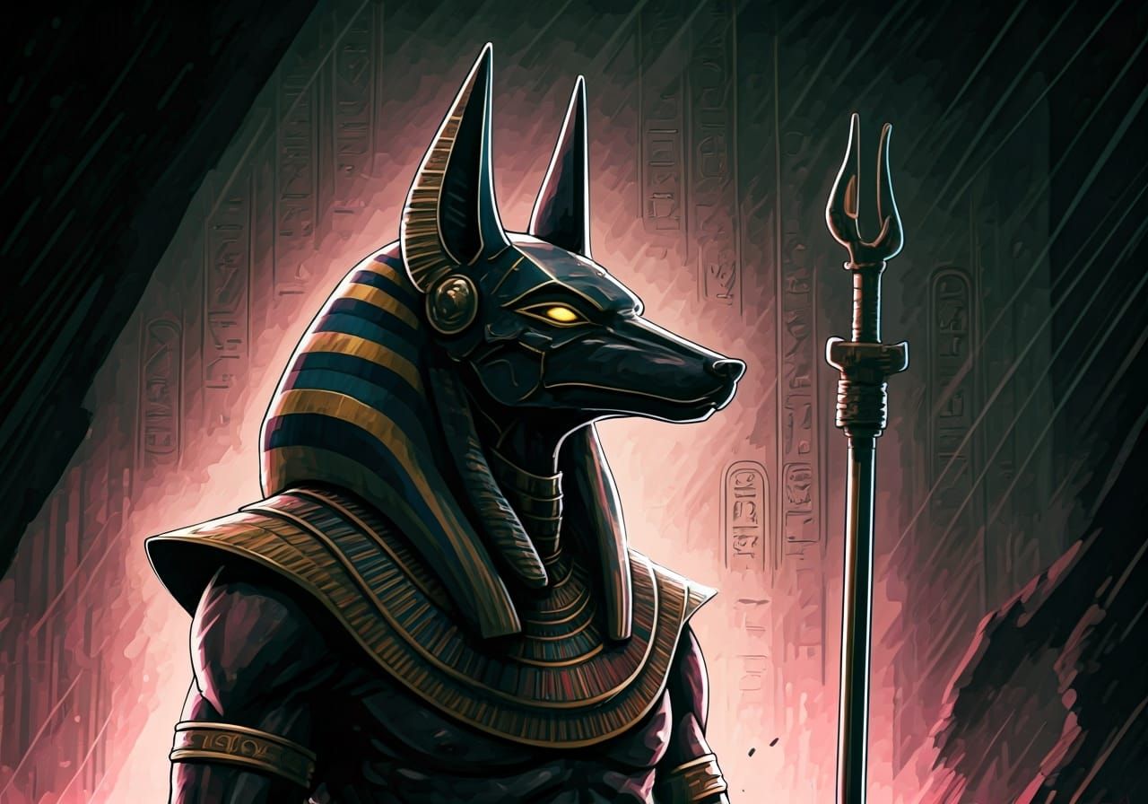 Cyberpunk Anubis Guards Futuristic Temple in Gritty Style