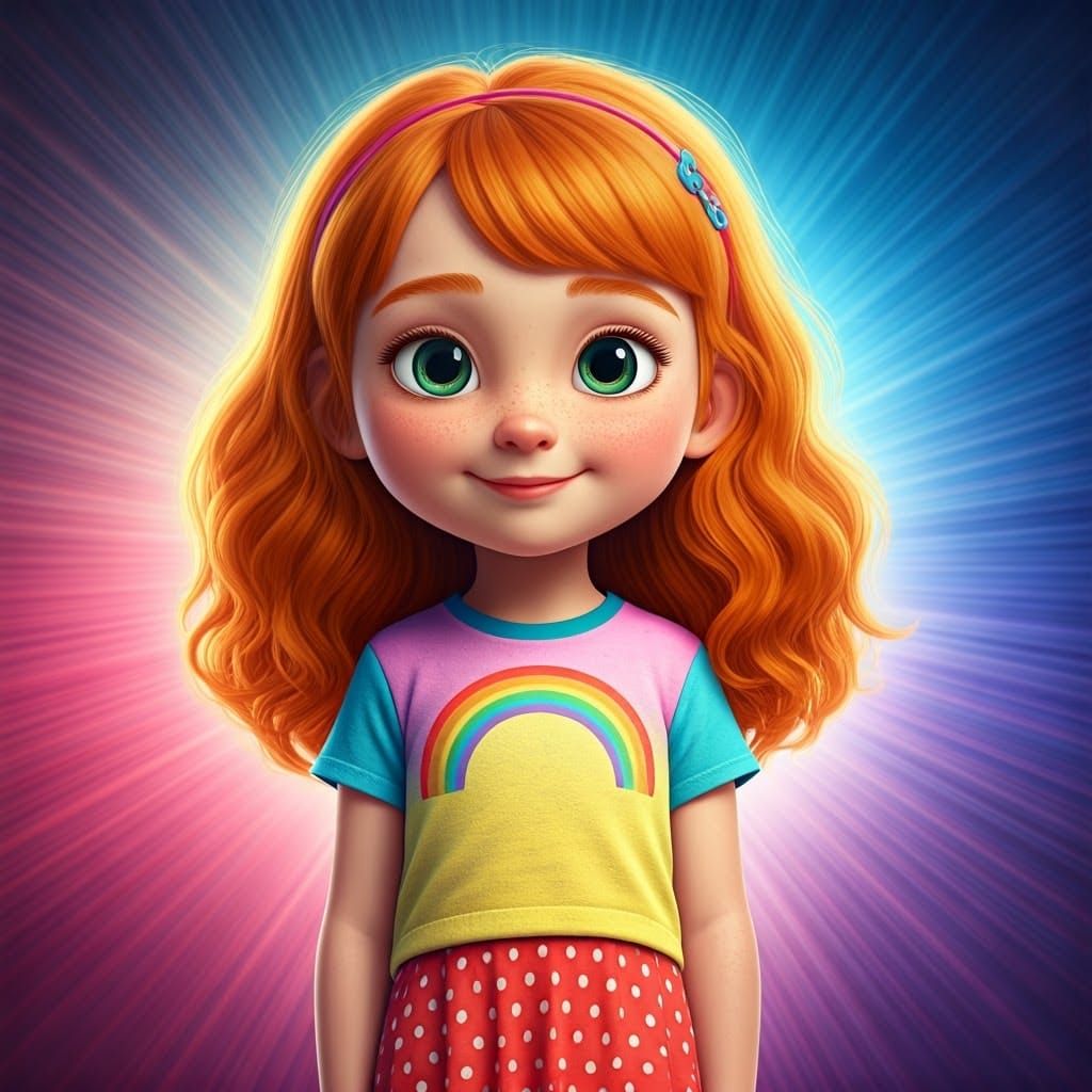 Cheerful Girl with Orange Hair, Pixar-Style 3D Art