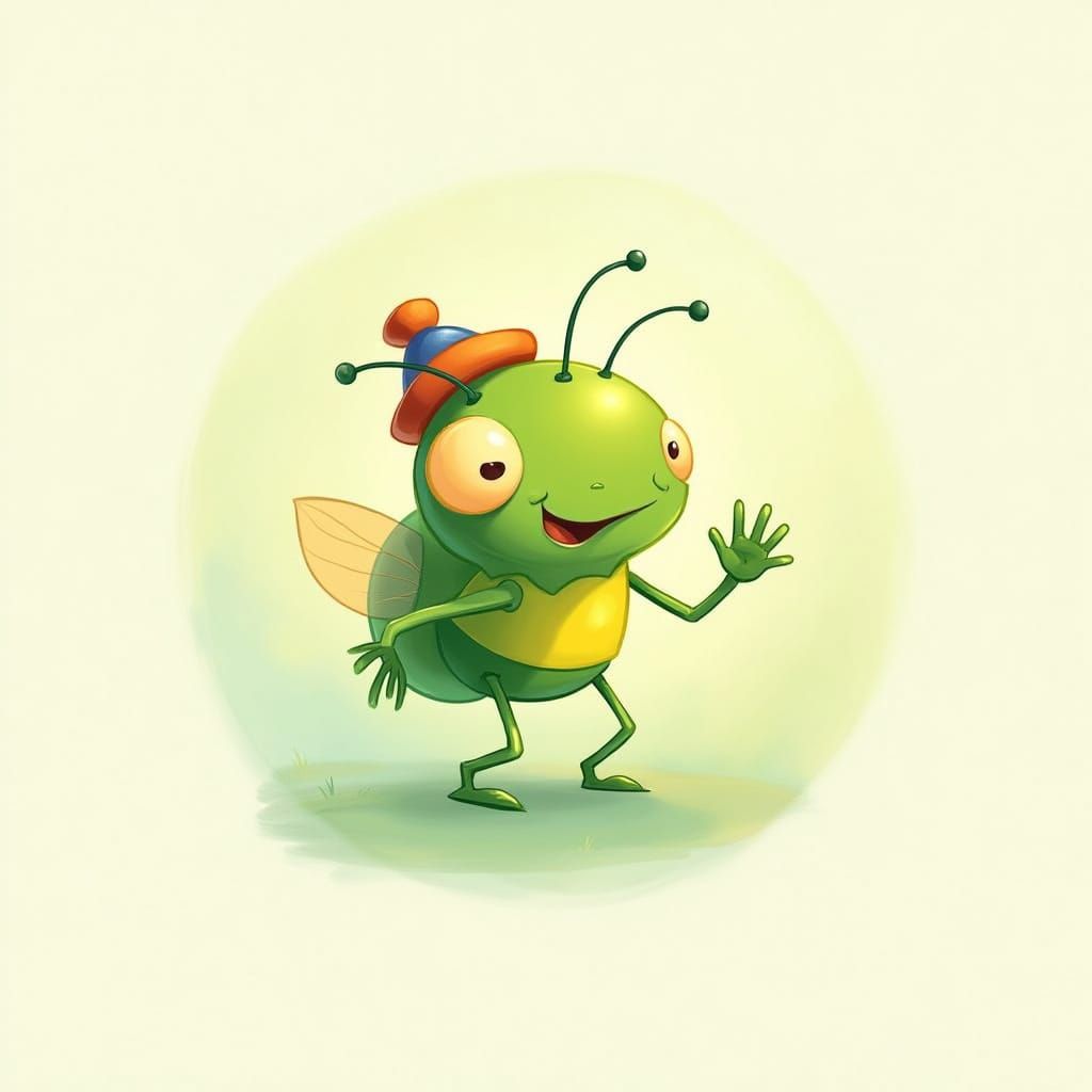 Colorful Cartoon Green Aphid Waves Hello