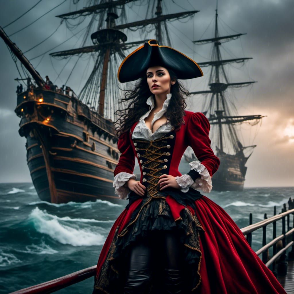 Pirate Captain Shouting Orders on Ship Deck