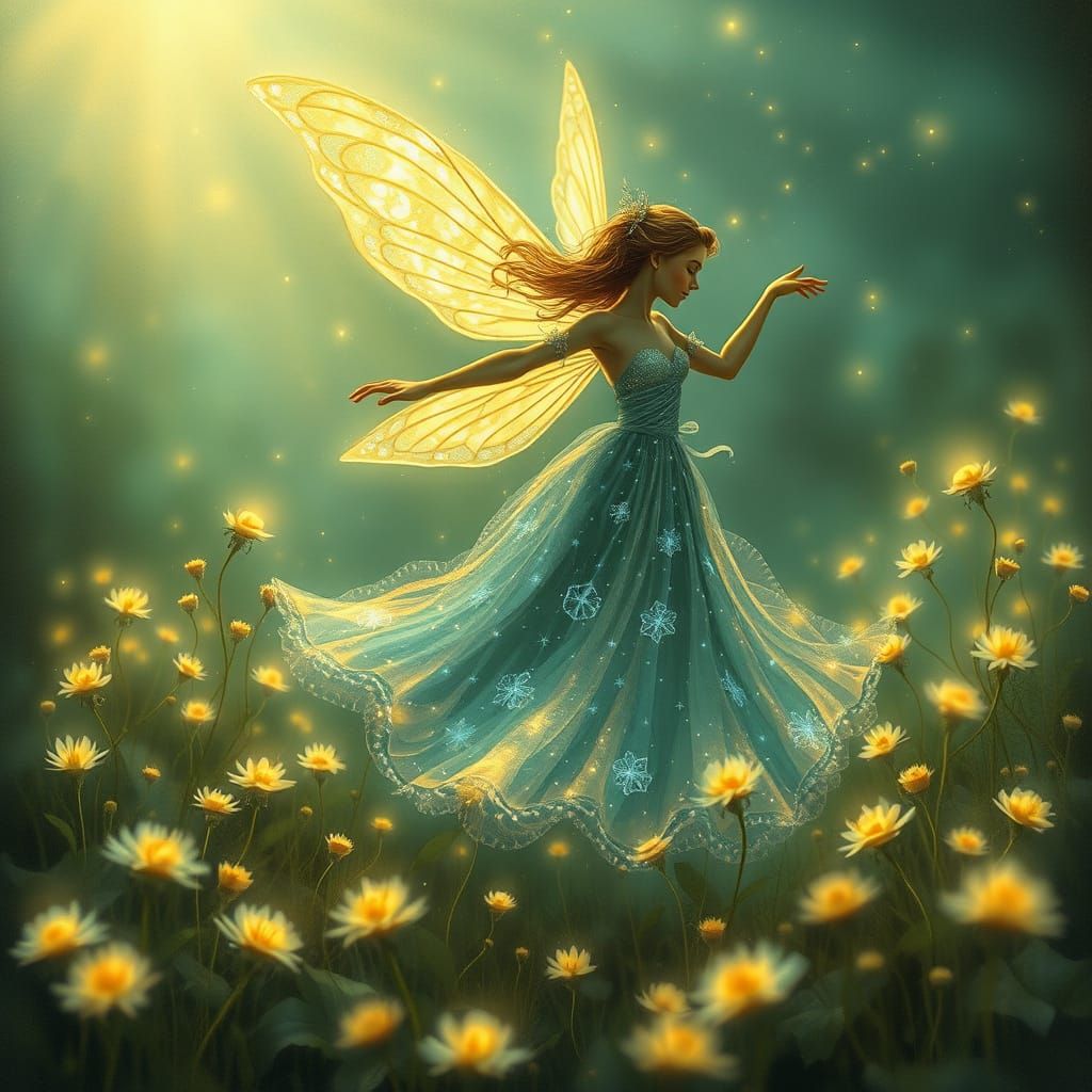 Bioluminescent Fairy Dance in Enchanted Field