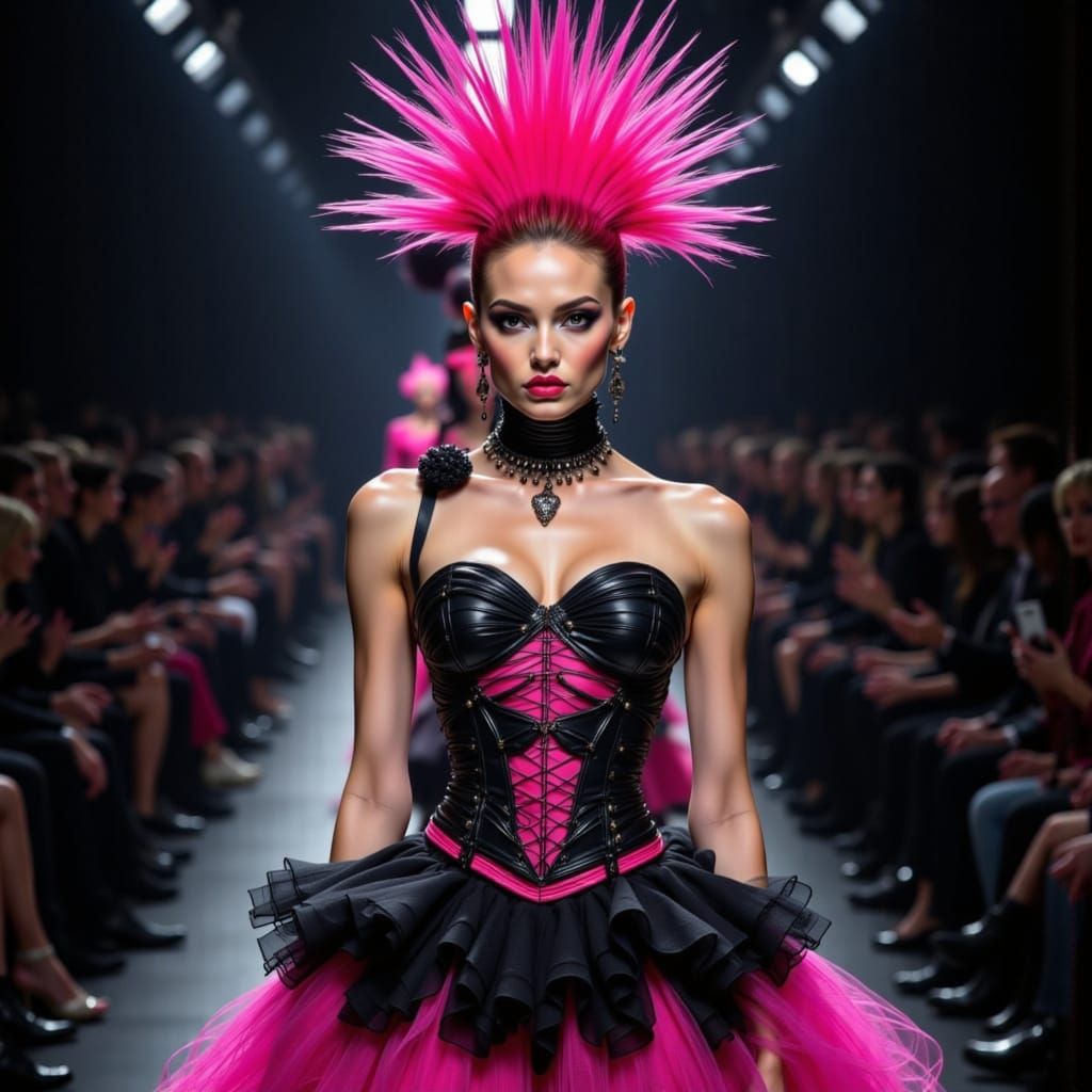 <lora:Haute Couture Flux:1.0> <lora:TressCode:1.0> <lora:Sci-Fi Runway:1.0>