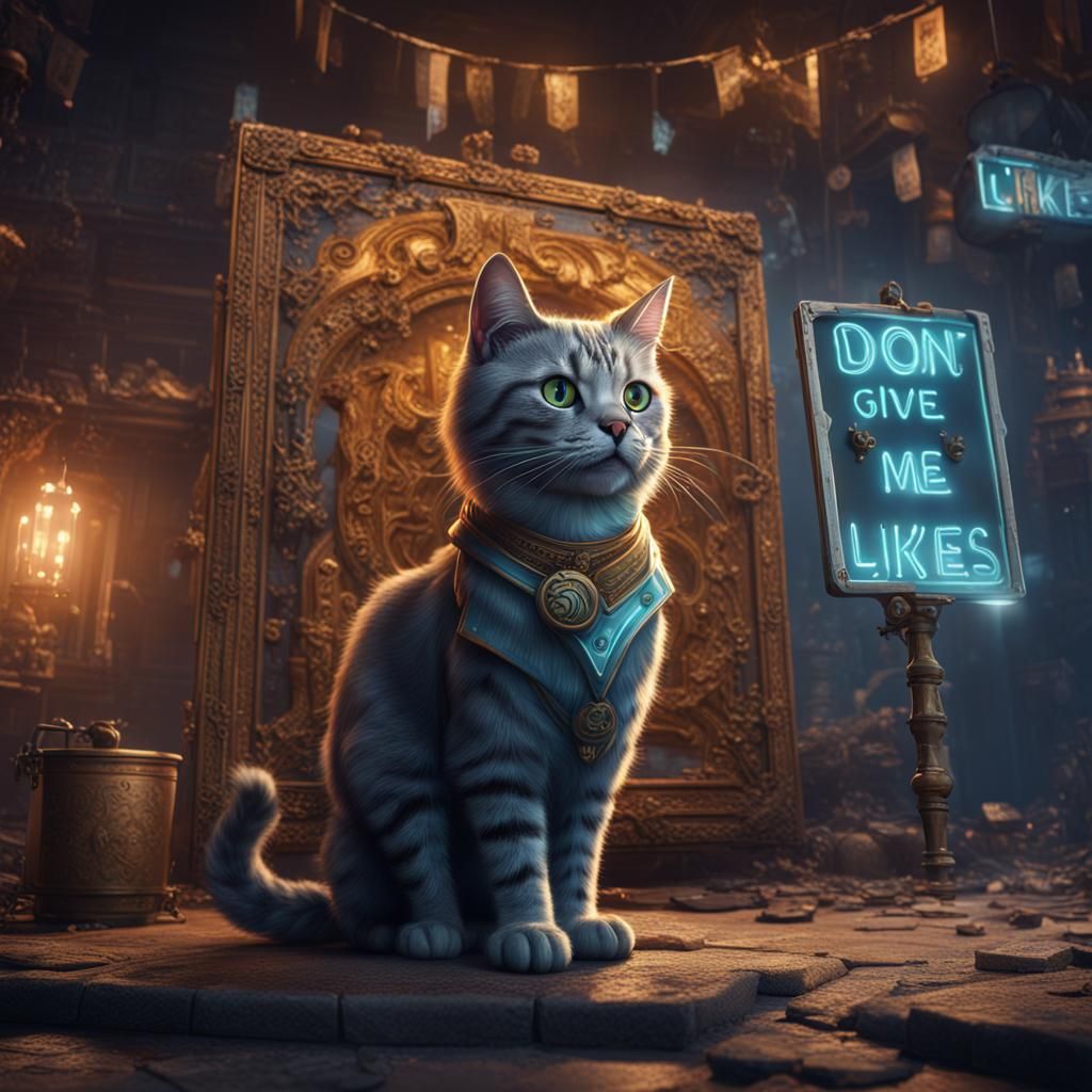 Humorous Cat Sign Art in Unreal Engine Style