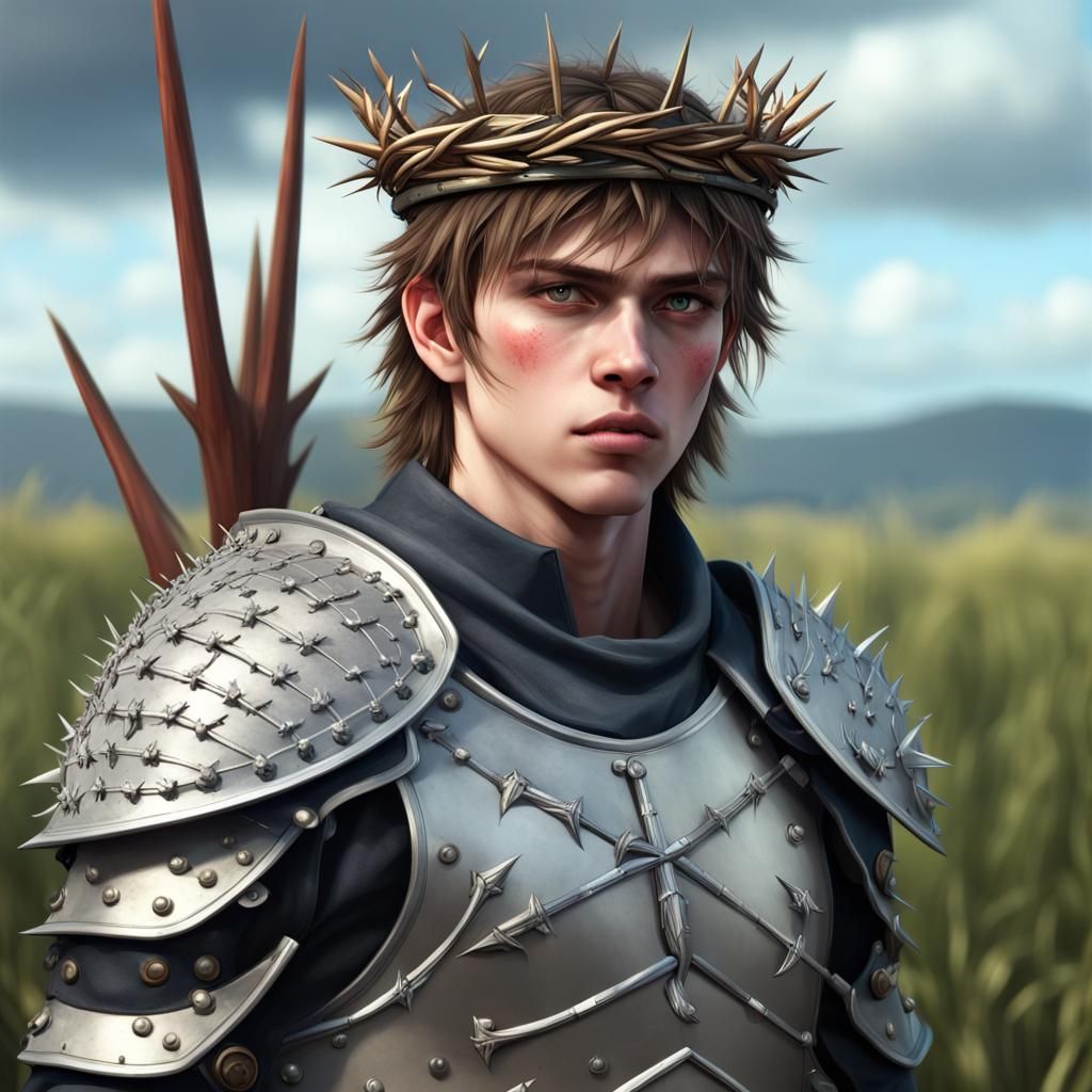 Anime Warrior with Thorns in Battlefield Scene
