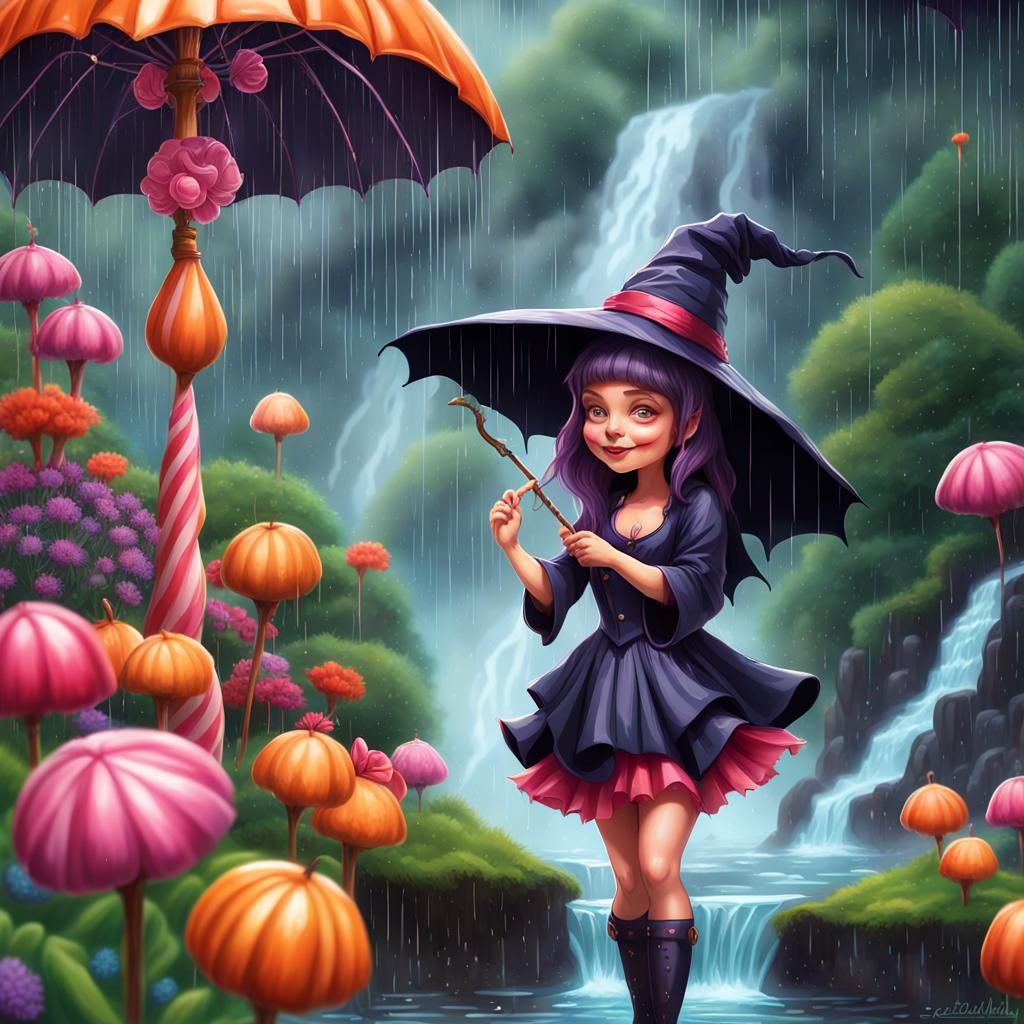 Happy Witch in a Magical Garden, Candy Art