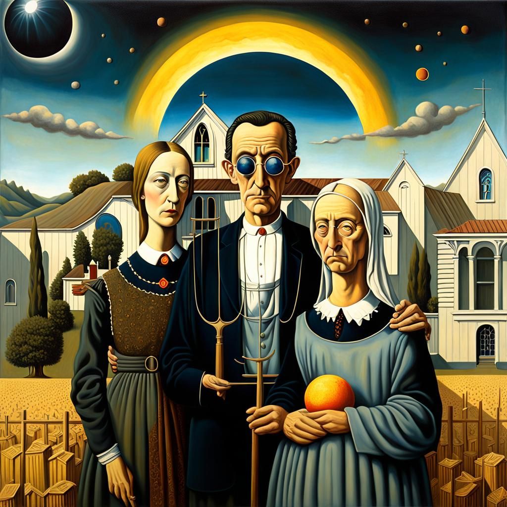 Surreal American Gothic Solar Eclipse, Dali Style