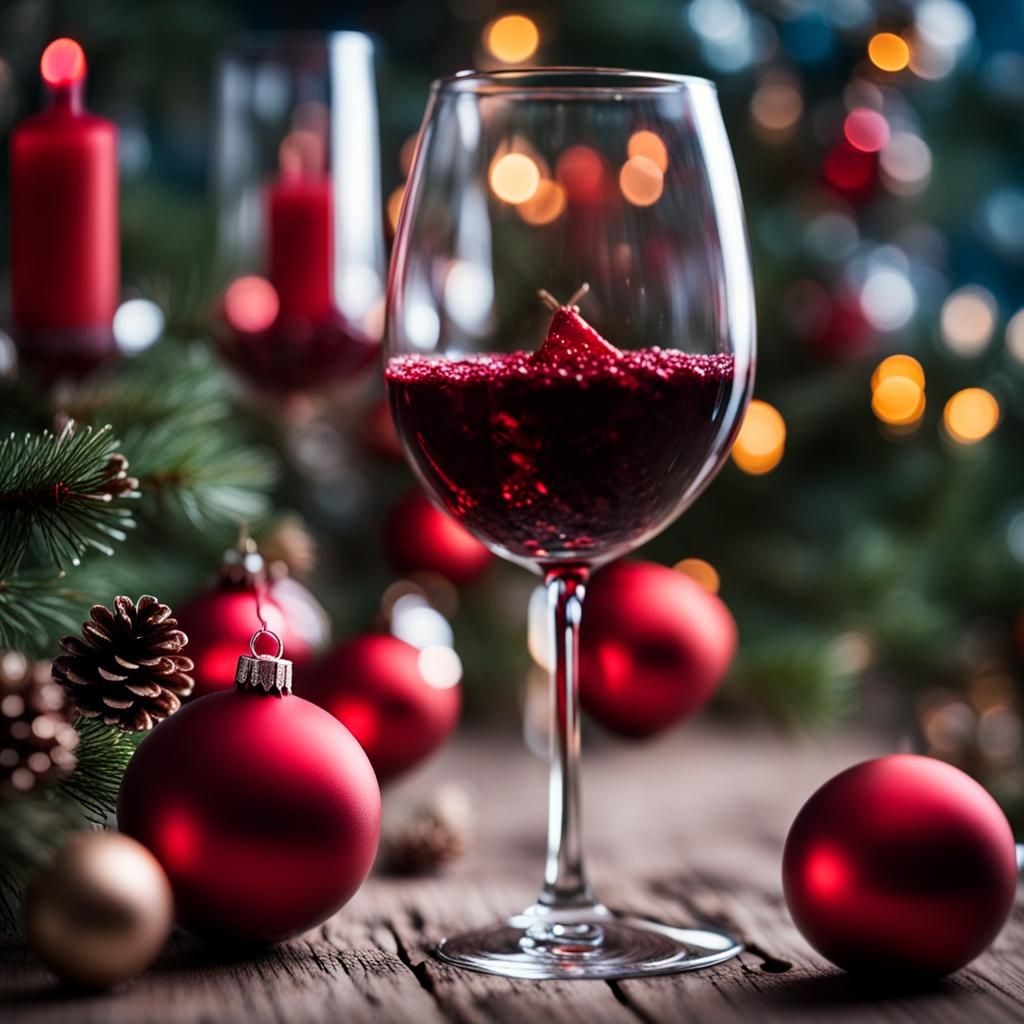 Festive Crimson Christmas Ornaments and Mulled Wine