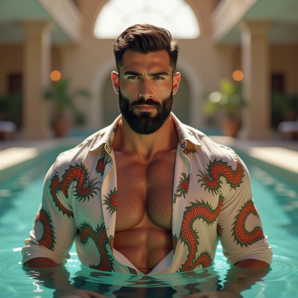 Lebanese Man in Silk Shirt, Hyperrealistic Digital Art