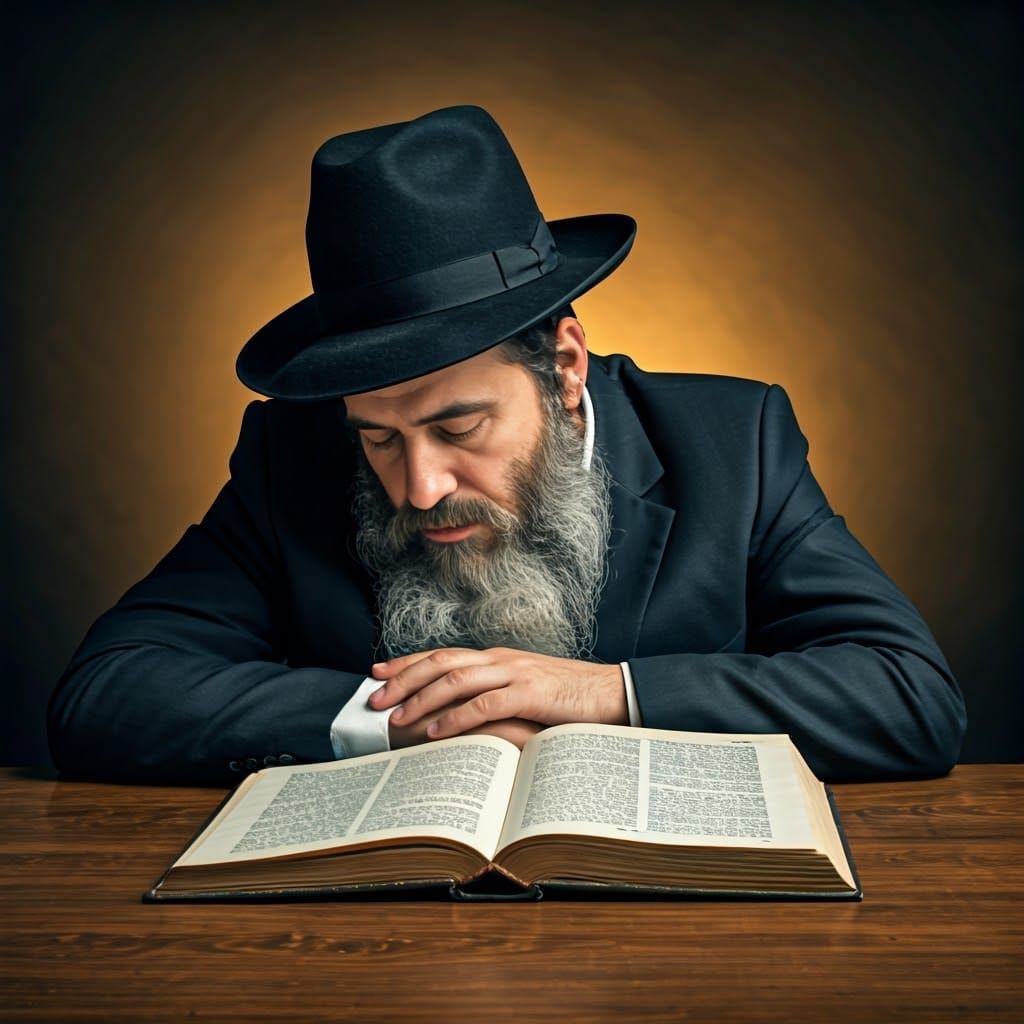 Haredi Man in Traditional Attire, Surrounded by Warm Lightin...