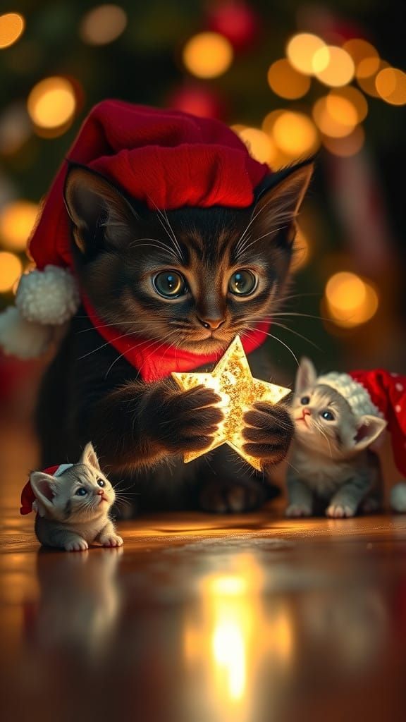 Enchanting Holiday Kitten Scene in Vibrant Film-Style