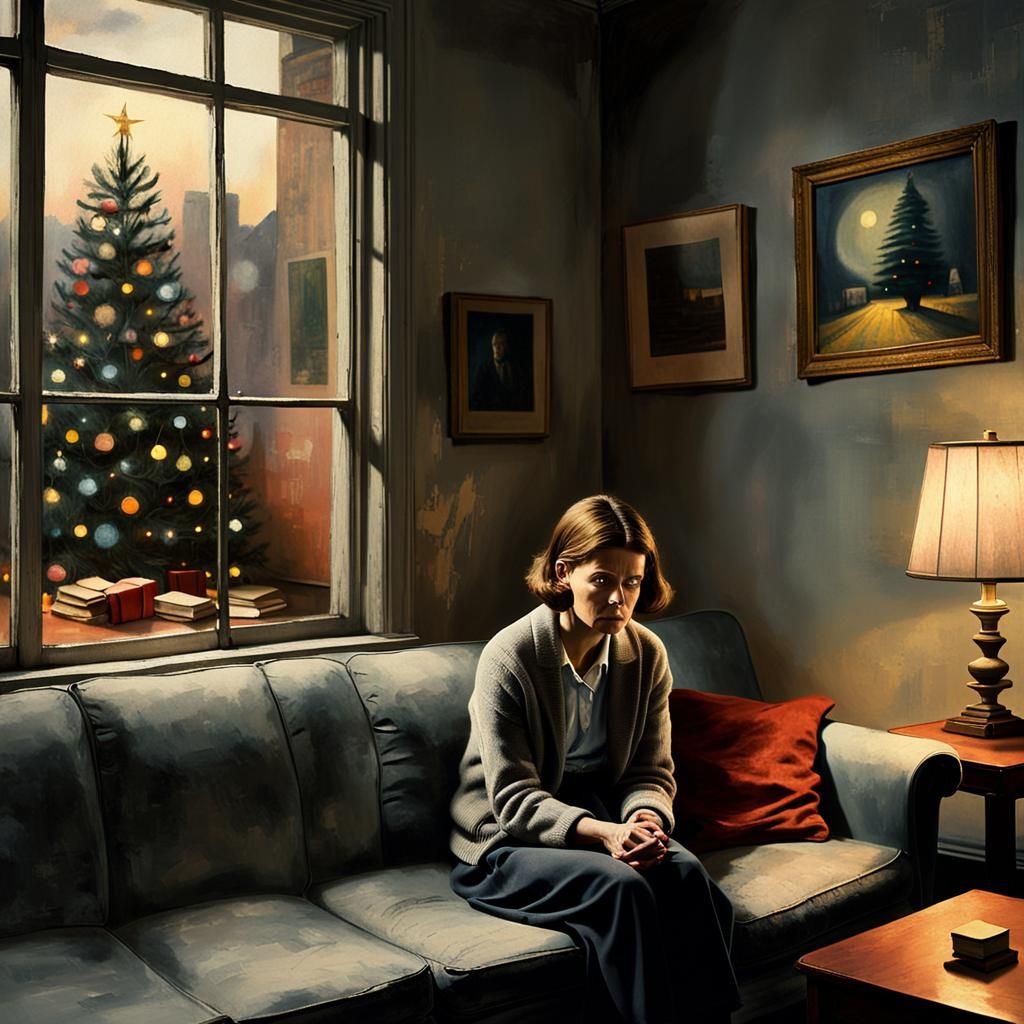 A Somber Holiday Scene: Urban Isolation in Desaturated Tones