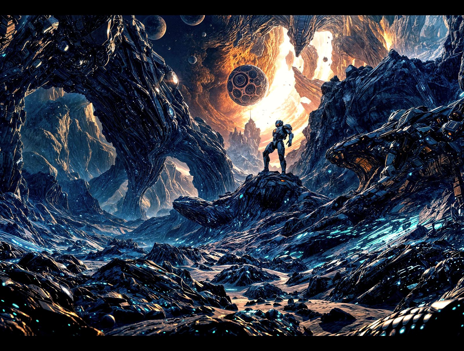 Intricate Space Sci-Fi Scene with Detailed Mechs