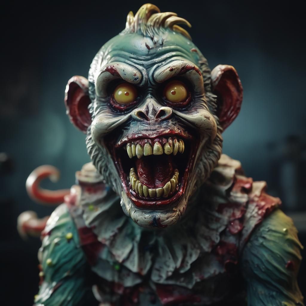 Enameled Glass Zombie Monkey Clown Figurine