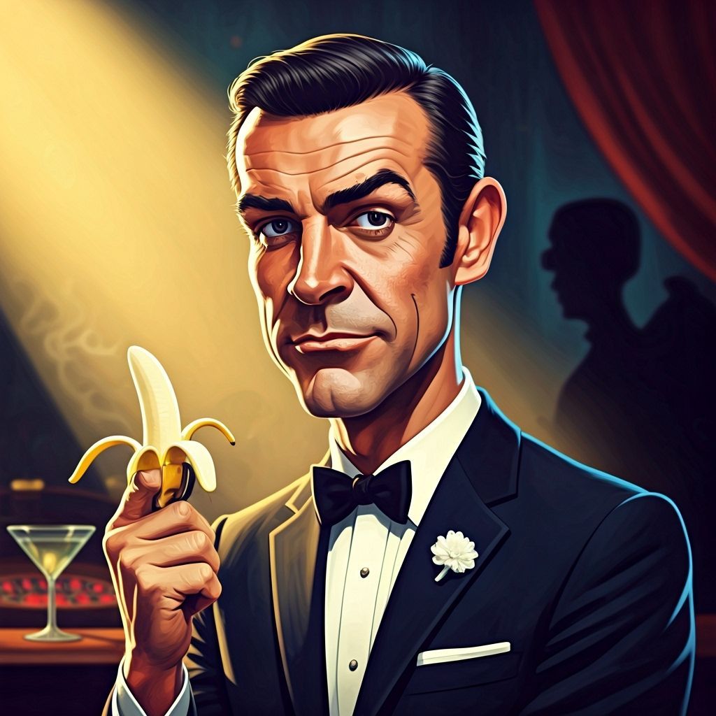 Sean Connery James Bond Caricature Holding Banana