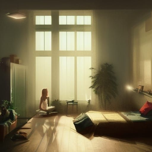 Lofi Bedroom Scene with Light Streaks