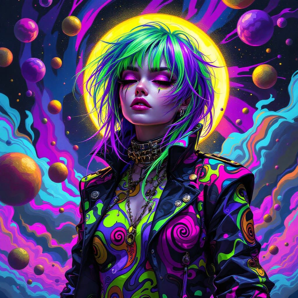 Makima in Psychedelic Punk Outfit Digital Art