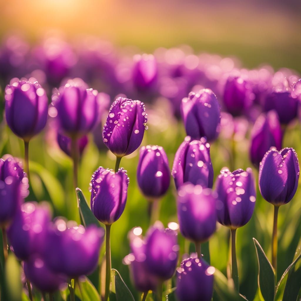 Macro Photography of Purple Tulips in Golden Hour Light