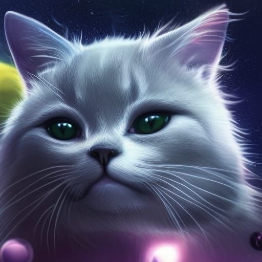 Cute Cat in Sci-Fi Galaxy Adventure